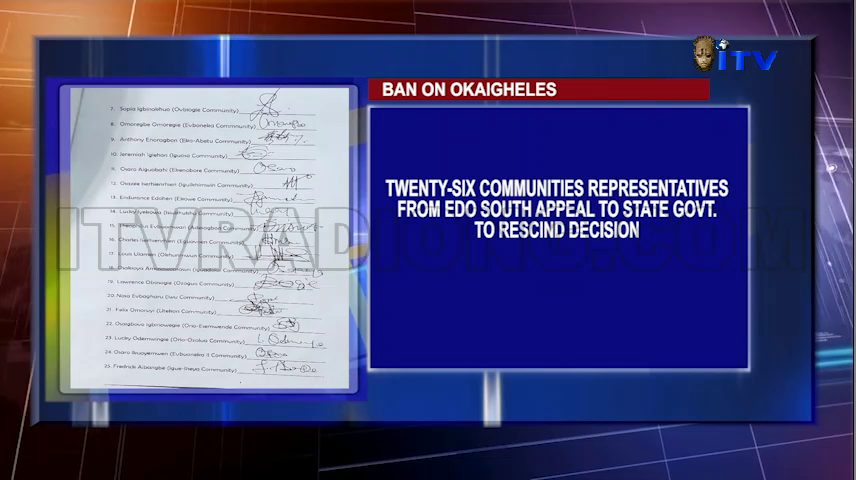 Ban On Okaigheles: Twenty-Six Communities Representatives From Edo South Appeal To State Govt. To Rescind Decision