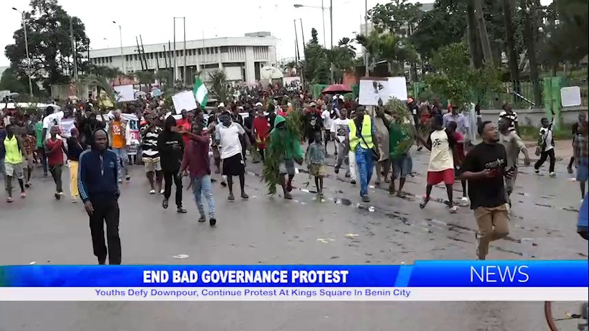 End Bad Governance Protest: Youths Defy Downpour, Continue Protest At Kings Square In Benin City