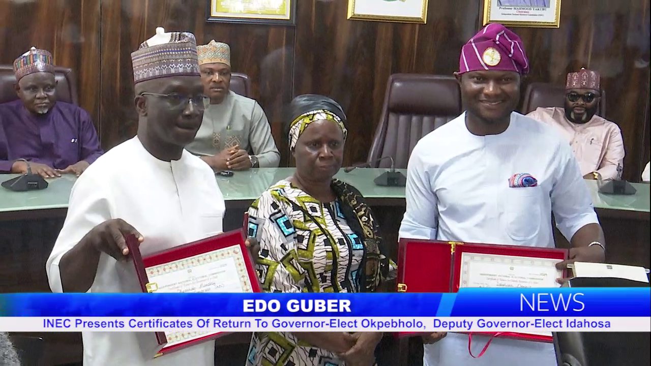 INEC Presents Certificates Of Return To Governor-Elect Okpebholo, Deputy Governor-Elect Idahosa