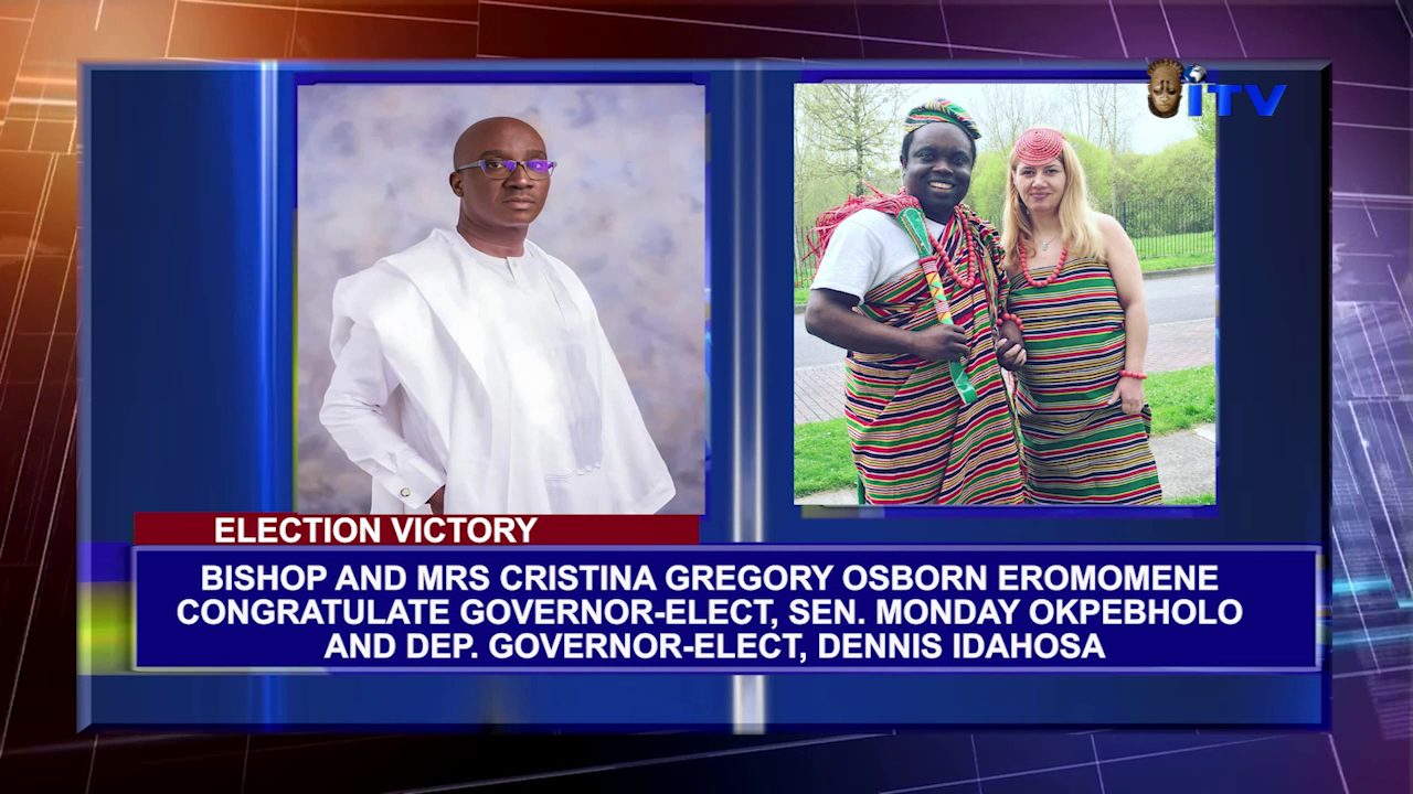 Bishop And Mrs Cristina Gregory Osborn Eromomene Congratulate Governor-Elect, Sen. Monday Okpebholo And Dep. Governor-Elect, Dennis Idahosa