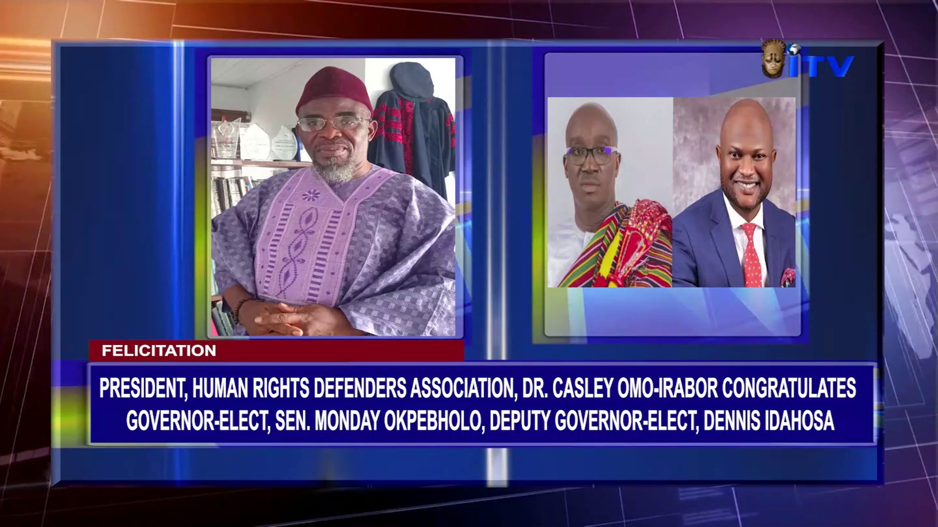 President, Human Rights Defenders Association, Dr. Casley Omo-Irabor Congratulates Governor-Elect, Sen. Monday Okpebholo, Deputy Governor-Elect, Dennis Idahosa