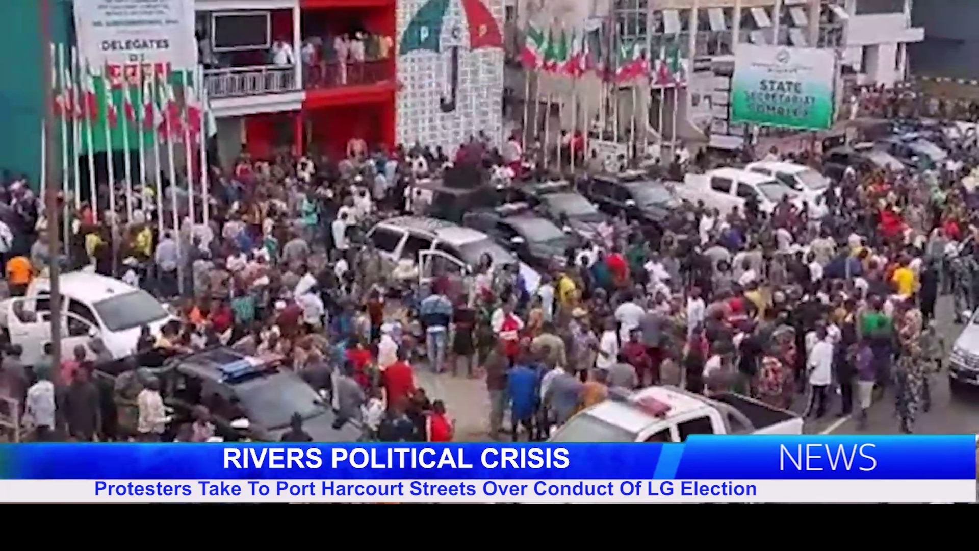 RIVERS POLITICAL CRISIS: Protesters Take To Port Harcourt Streets Over Conduct Of LG Election