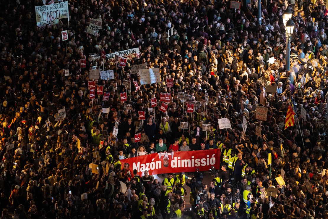 Protesters In Valencia Against Authorities’ Handling Of Recent Deadly Floods, Demand Resignation Of Regional Head, Carlos Mazon