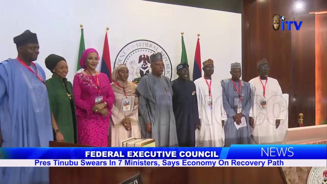 Federal Executive Council: Pres. Tinubu Swears In 7 Ministers, Says Economy In Recovery Path