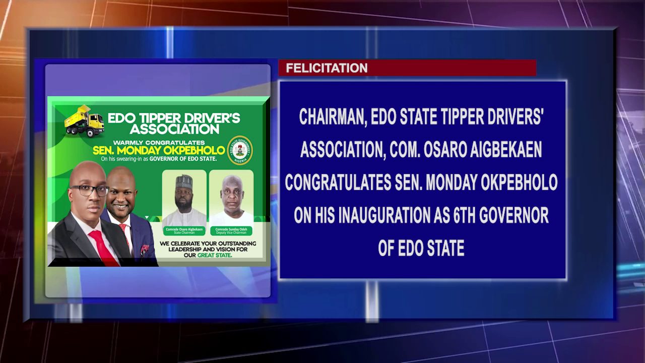 Felicitation: Chairman, Edo State Tipper Drivers’ Association, Com. Osaro Aigbekaen Congratulates Sen. Monday Okpebholo On His Inauguration As 6th Governor Of Edo State