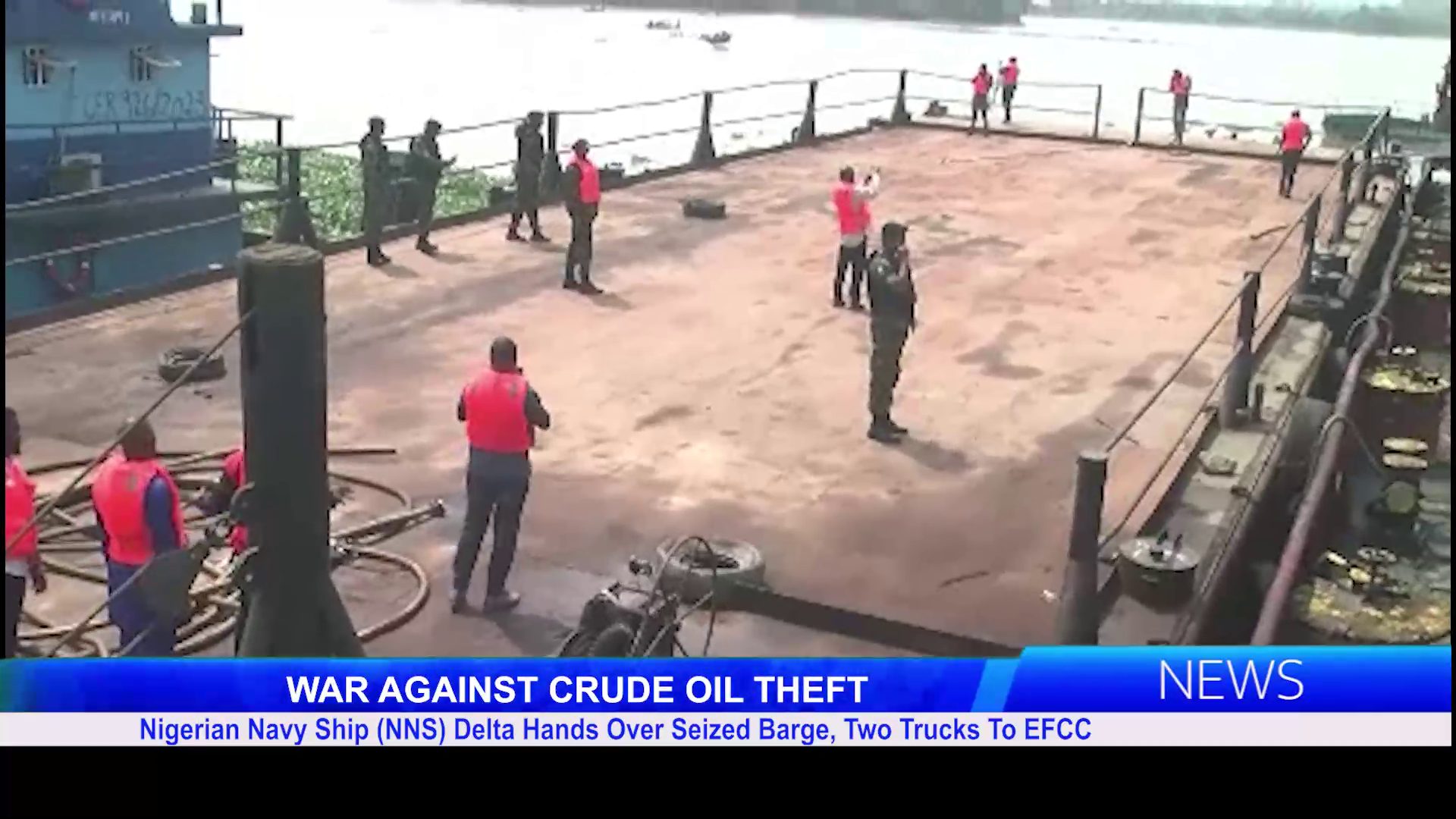 Nigerian Navy Ship (NNS) Delta hands Over Seized Barge, Two Trucks to EFCC