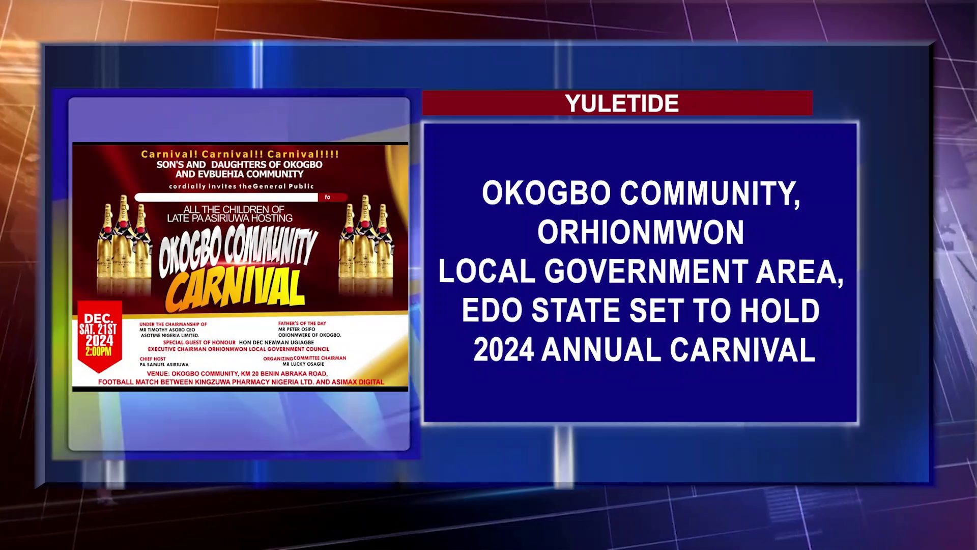 Okogbo Community, Orhionmwon Local Government Area, Edo State Set To Hold 2024 Annual Carnival