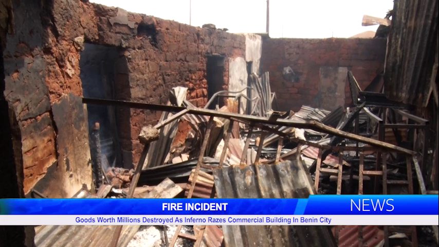 FIRE INCIDENT: Goods Worth Millions Destroyed As Inferno Razes Commercial Building In Benin City